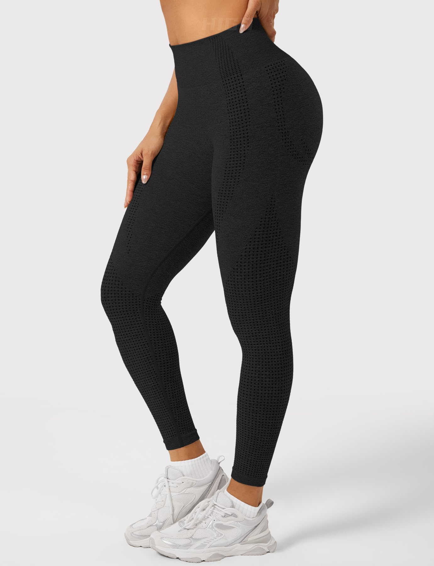 Leggings sin costuras para mujer, con contorno de sonrisa, cintura alta, para entrenamiento, gimnasio, yoga, #4 Negro 2