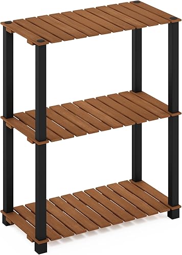 Miniatura 4 de Furinno Pangkor Turn-N-Tube - Estante de madera para plantas de interior y exterior de 3 niveles con postes cuadrados, color naturalnegro