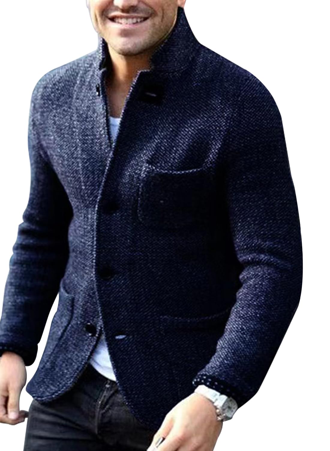 yoeasy Men's Blazer Collar Long Sleeve Button Knit Cardigan Casual Open Front Sweater with Pockets-picture-24