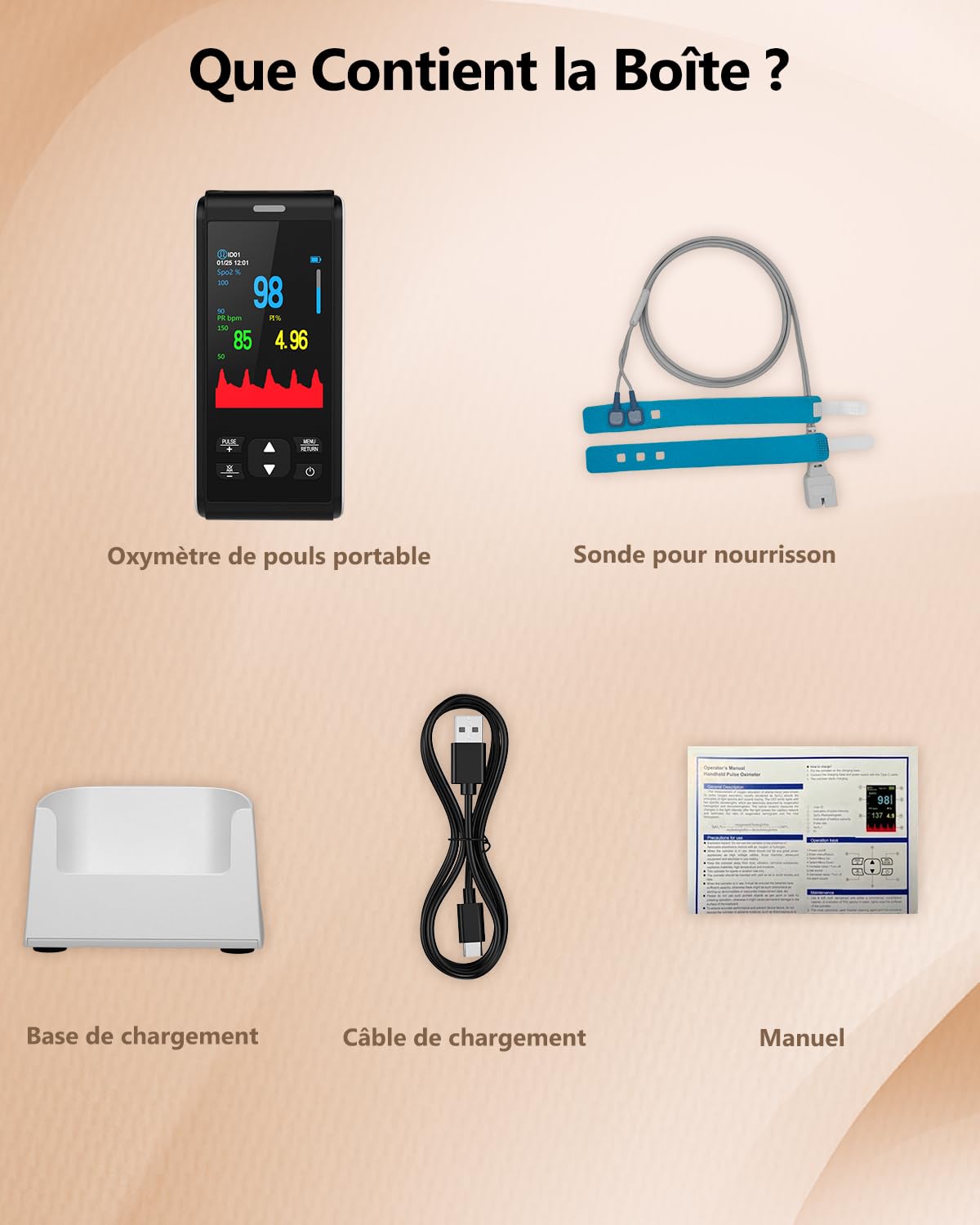 HealthTree Oxymètre de Pouls pour Bébé, Saturometre Pied avec Bluetooth App | Surveillance Intelligente de la Saturation en Oxygène du Sang et Fréquence Cardique, avec Alarme, Rechargeable Suivi Sommeil