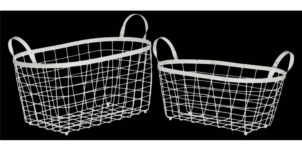 Urban Trends Metal Rectangular Wire Basket with Handles and Mesh Body Coated Finish (Set of 2), White