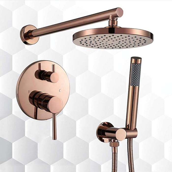 Buy Rose Gold Concealed Shower Kit 8 in Rainfall Shower Head Mixer