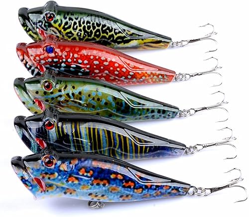 5 señuelos duros con revestimiento de dibujo de color, juego de señuelos duros de crankbait, como cebos duros para salmón, trucha, lucioperca,