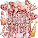 VIDAL CRAFTS 71-Piece Rose Gold Birthday Decorations - Party Backdrop with Latex, Foil & Confetti Balloons, Happy Birthday Banner & Rose Gold Foil Fringe Curtains [UPGRADED]