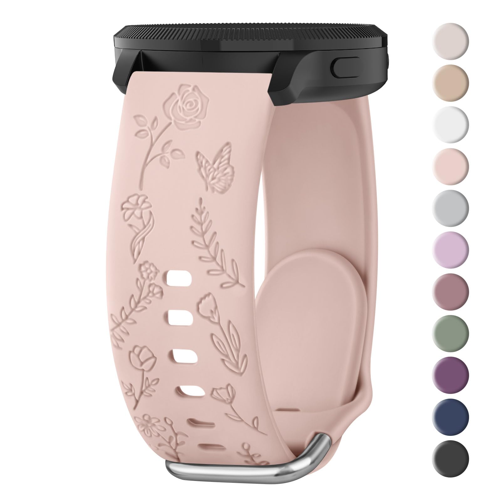 Meliya Strap for 20 mm Smart Watch Smartwatch, Quick Release Silicone Engraved Floral Sport Soft Replacement Wristbands for 20 mm Watch Men and Women (Pink)