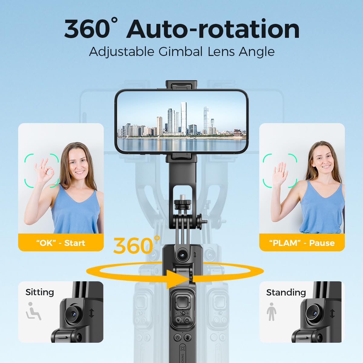 Treppiede per selfie da 176 cm, rotazione a 360°, apertura automatica, con telecomando ricaricabile, per TikTok/Vlog/Live Stream, compatibile con iPhone/Android/fotocamera/GoPro