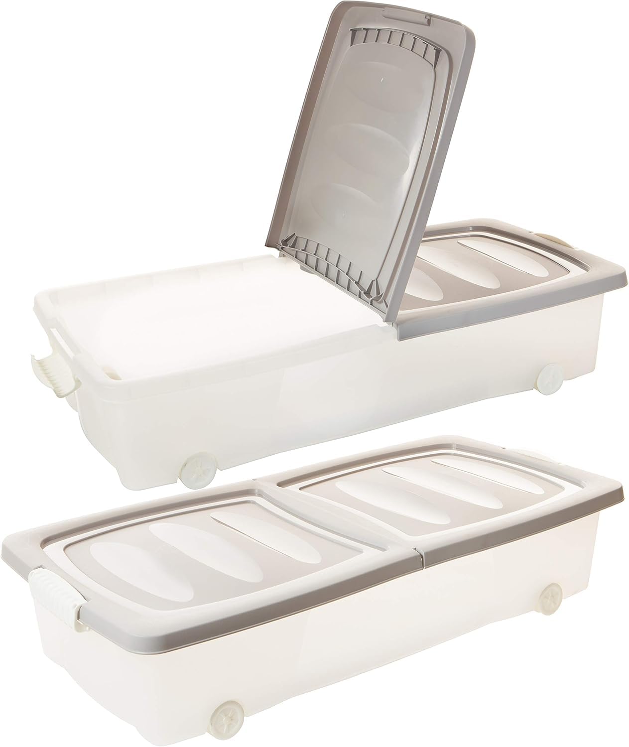 2 Boîtes De Rangement Sous Lit 80x40x17 Cm - Transparentes - Avec Couvercle Clip - Fabriqué En UE