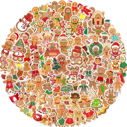 120 PCS Gingerbread Stickers Gingerbread Christmas Party Favors Birthday Party Decorations Supplies Gingerbread Man Stickers Christmas Gifts Waterproof Vinyl Stickers for Water Bottle Laptop