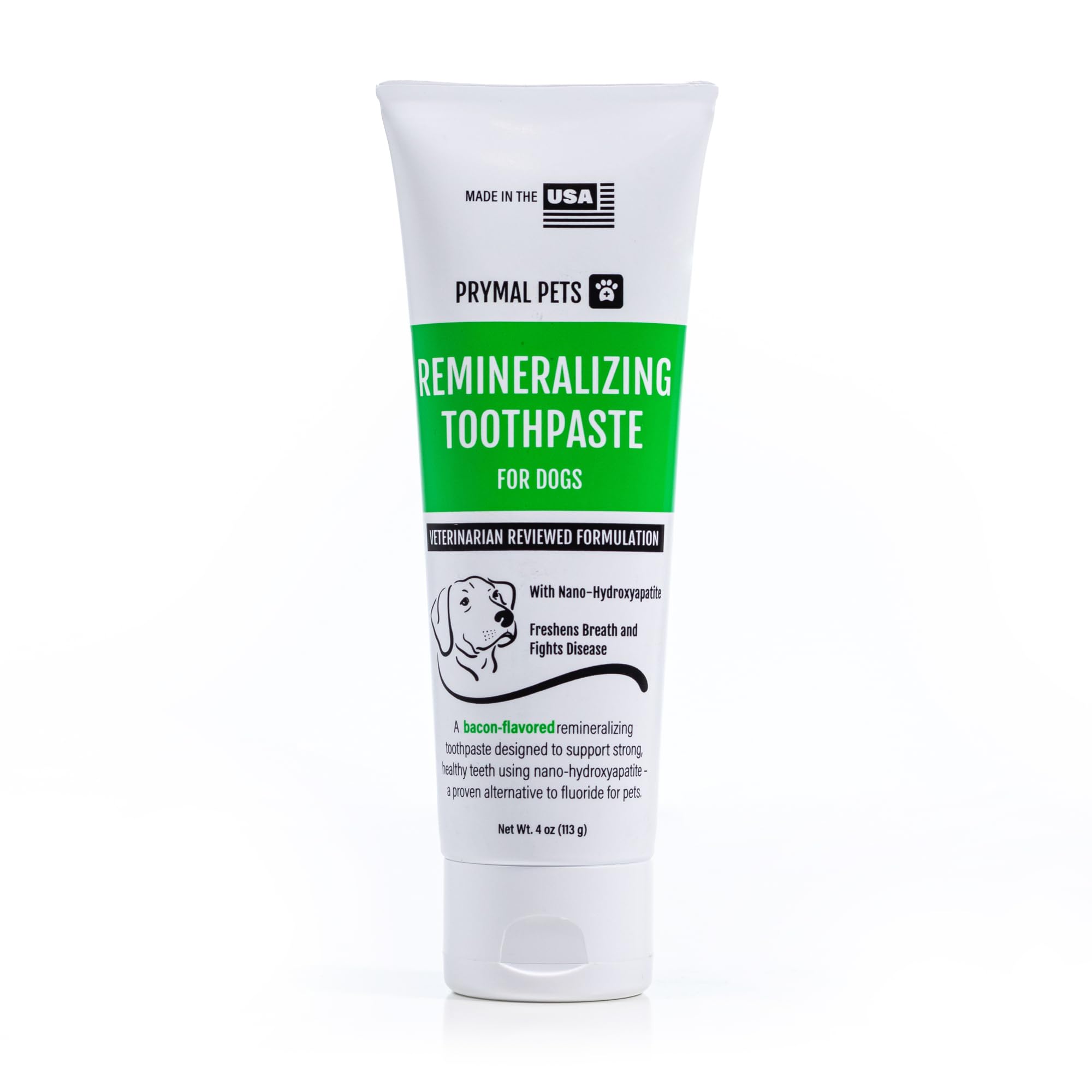 Remineralizing Dog Toothpaste with Nano-Hydroxyapatite – Bacon Flavor, Fluoride-Free & Safe to Swallow, Veterinarian Reviewed, Made in USA, Fights Plaque & Freshens Breath (4 oz)