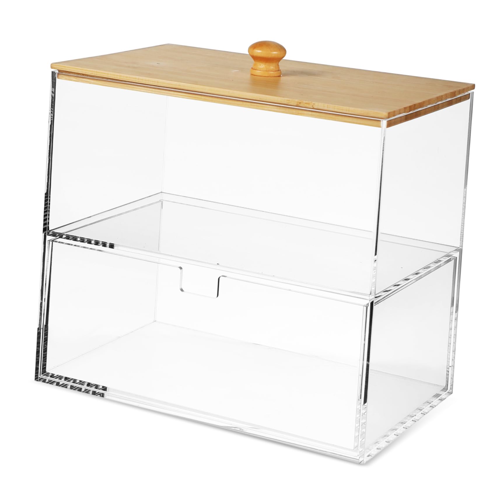 Aufbewahrungsbox mit Deckel aus Acryl und Bambus Wäschekapsel Organizer mit Doppeltem Fach für Geordnete Wäscheaufbewahrung im Waschraum