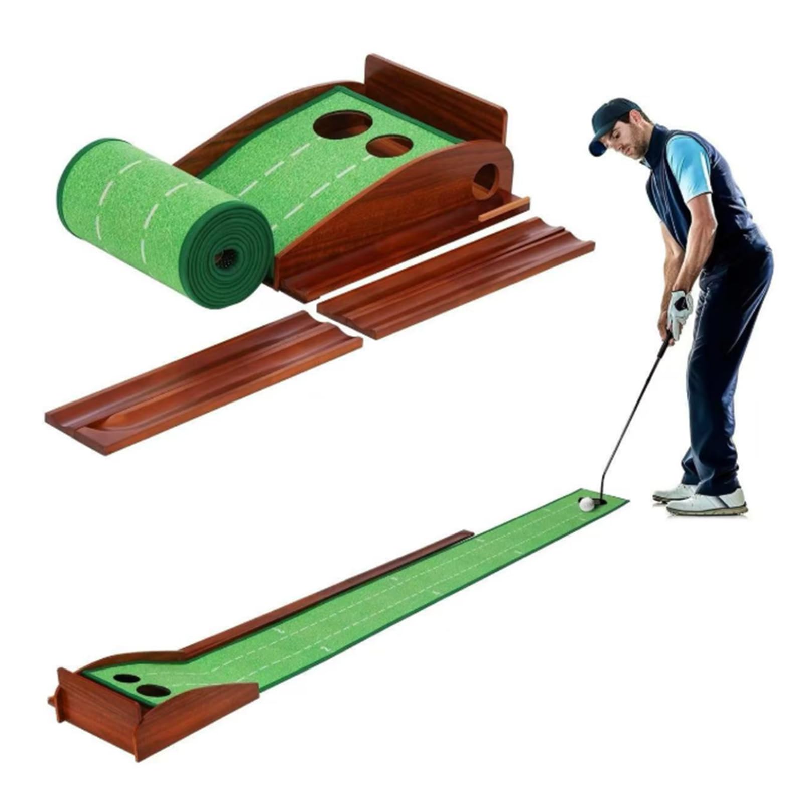 Golf Putting Mat with Ball Return 3m Practice Green for Indoor Training