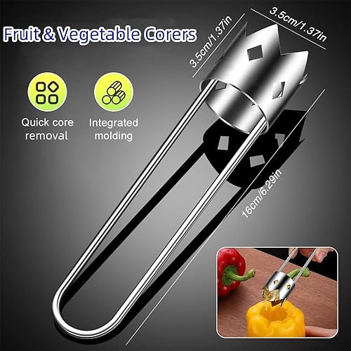 Miniatura 2 de Herramienta descorazonadora de frutas y verduras, herramienta de descorazonador de semillas de pimiento rojo reutilizable de acero inoxidable para