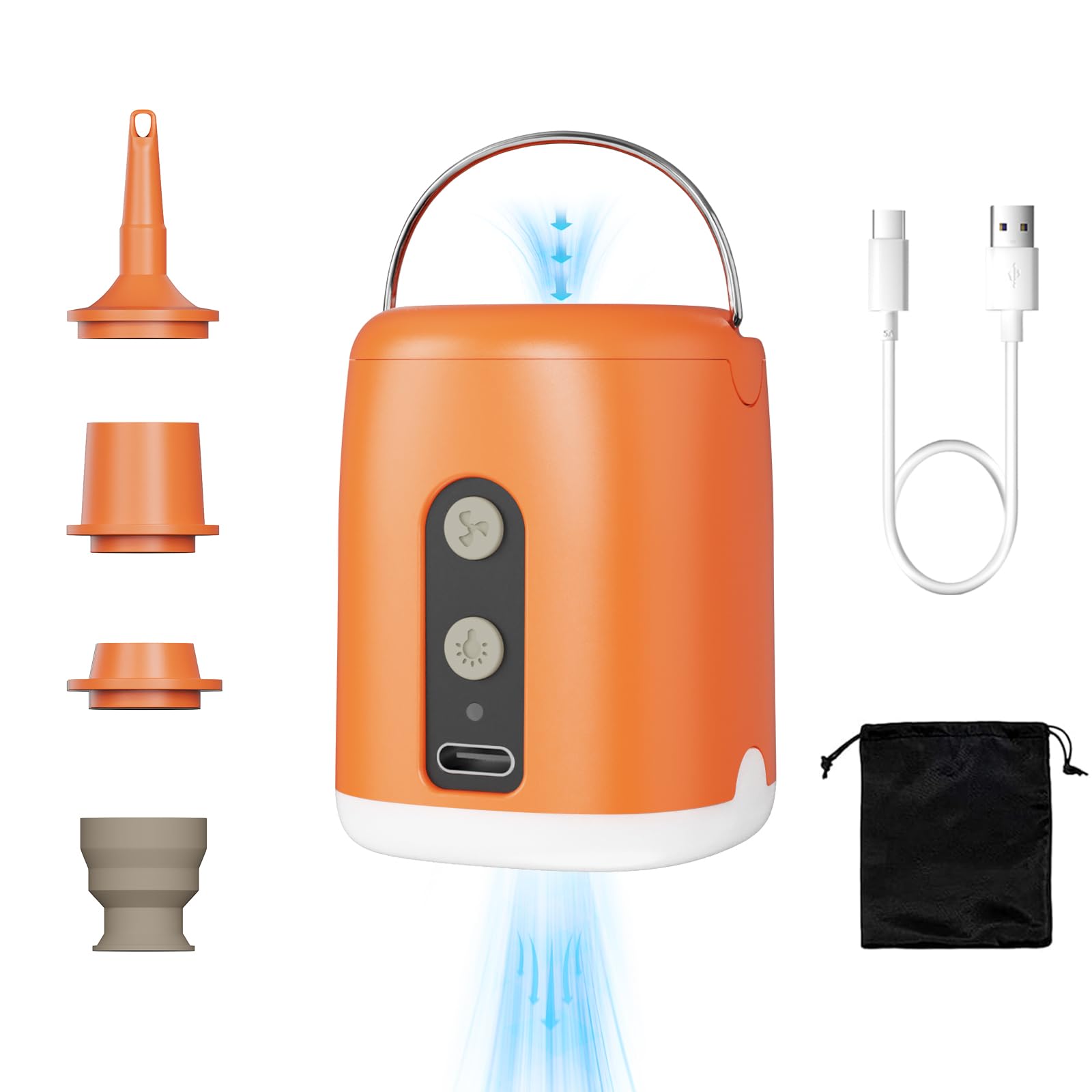 Elektrische Luftpumpe für Luftmatratze, 1600mAh Akku Luftpumpe luftmatratze für Inflate & Deflate & LED-Licht, 4.5 kPa Elektrische Pumpe Luftmatratze mit 4 Luftdüsen für Camping-Matratze, Vakuumbeutel