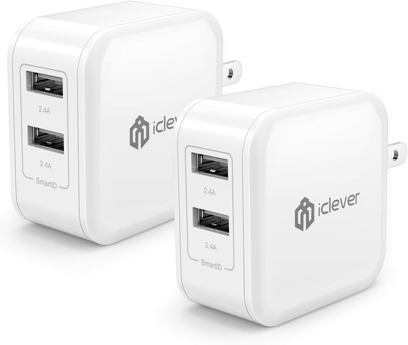 USB Wall Charger for iPhone iPad, 2-Pack iClever Dual Port 24W Travel Tablet Phone Charger Adapter with SmartID for iPhone11/ Pro/iPhoneX/iPhone XR/8/7/6/Plus, iPad Pro/Air 2/Mini 3/Mini 4 and More image