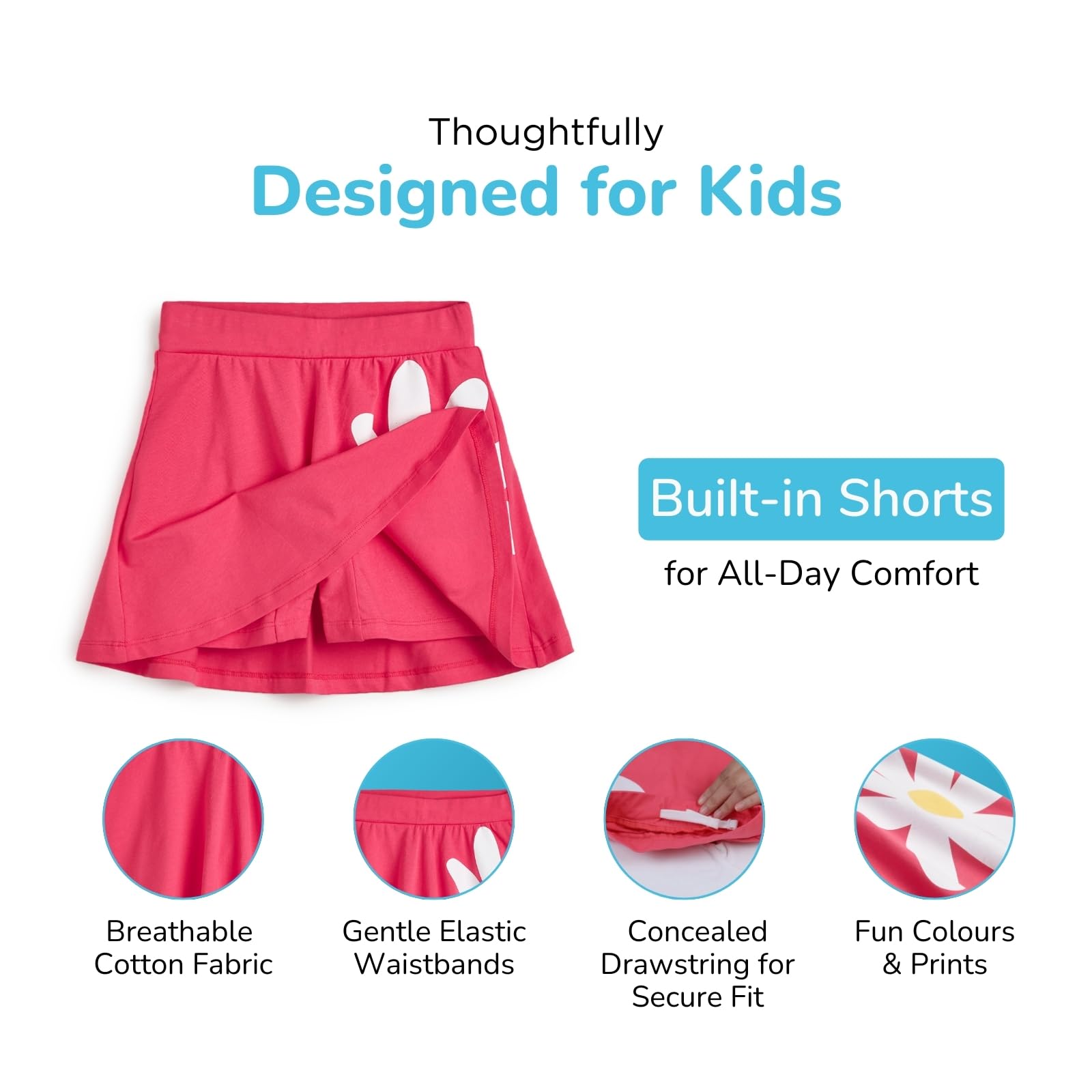 YouGotPlanB Cotton Skater Skirt for Girls | Pack of 1 | Ages 3-16 Years | Attached Inner Shorts | Perfect for Sports & Play 2