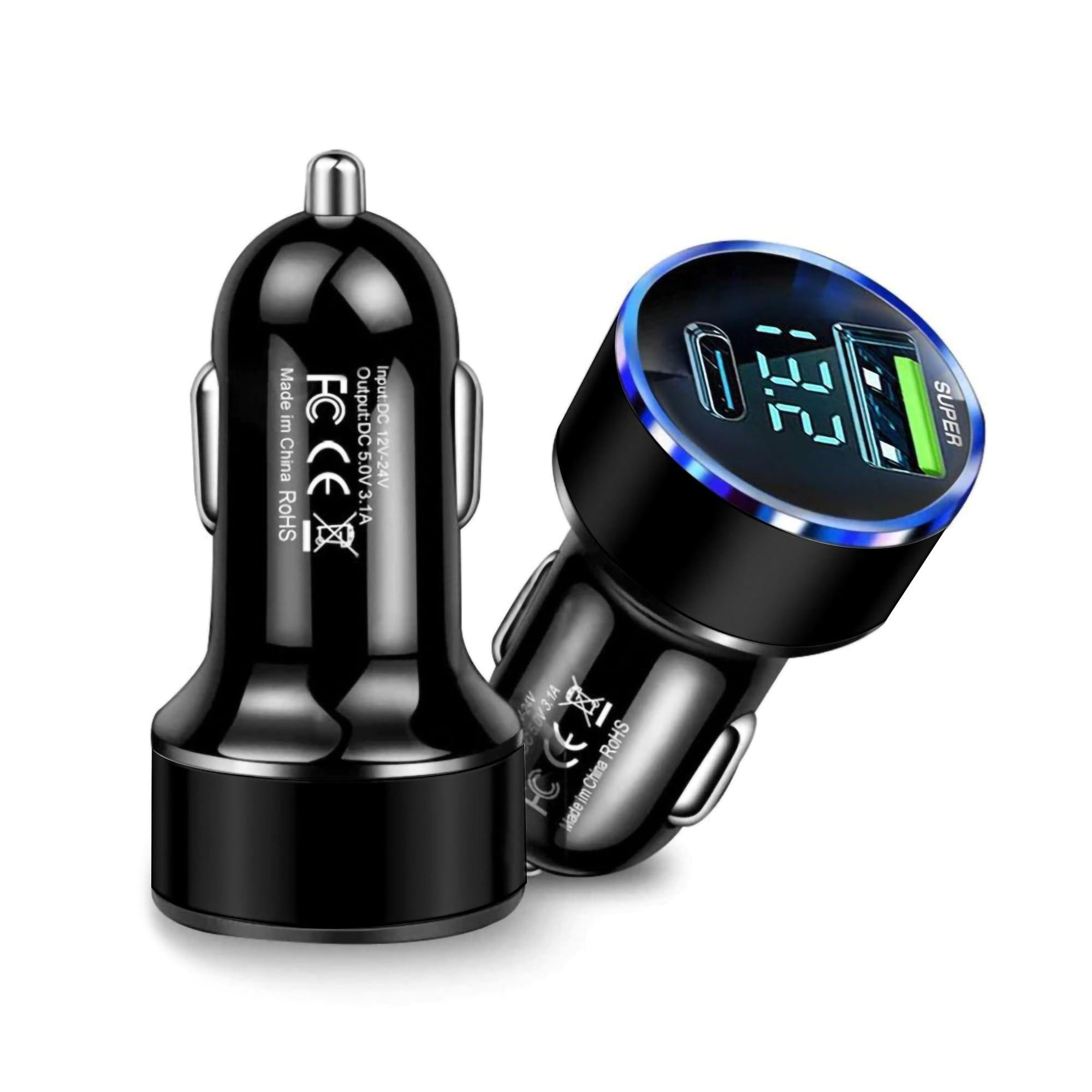 Siyah Araç İçi USB 3.0 Type C 20W Soketli Çakmaklık Güç Adaptörü Tüm Cihazlar 12V-24V