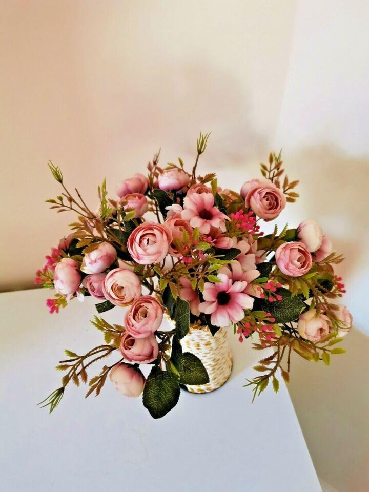 4 Bunch Rustic Retro Tea Rose Wedding Home Decor Flower Artificial Flowers (Pink)