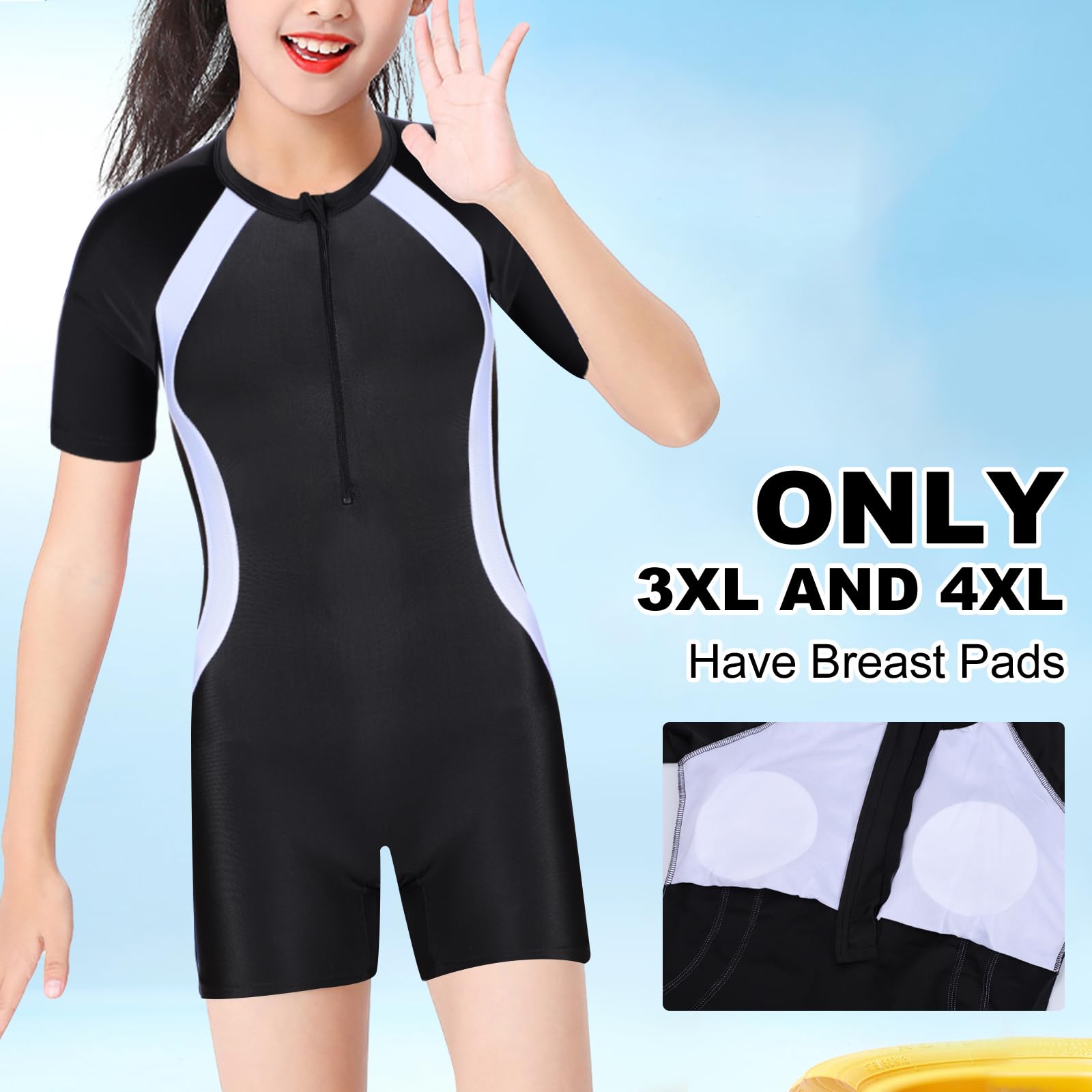 Lancry Maillot de bain une pièce pour garçons et filles, maillot de bain à manches courtes pour filles de 6 à 14 ans