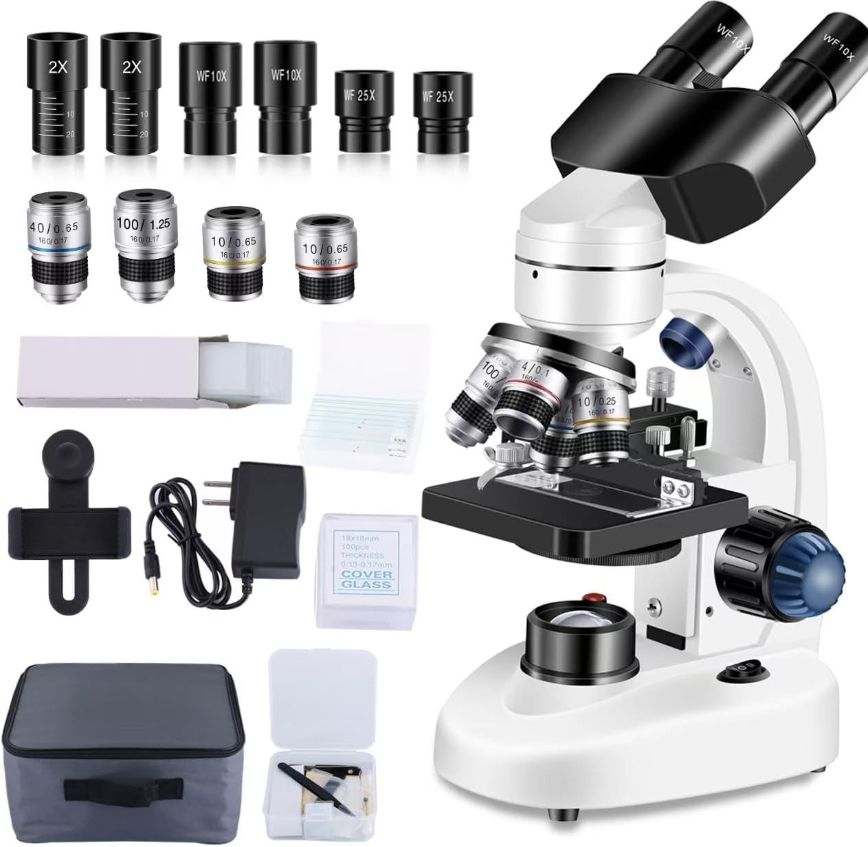 Microscope for Adults WF10x and WF25x eyepieces, 40X-2000X Magnification USB Camera, Microscope for Adults Suitable for Laboratory School (Binocular Microscope Without Gift Bag)