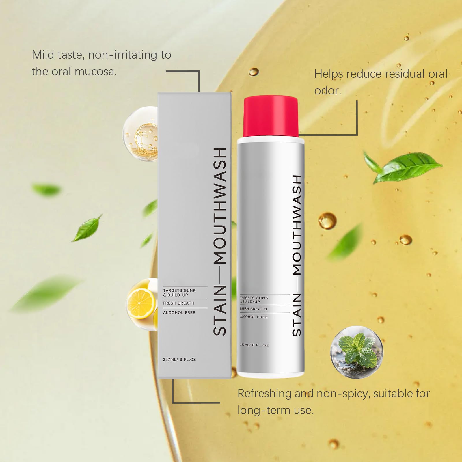 Collutorio, collutorio detergente per alito fresco, con oli essenziali per denti e gengive più puliti, cura orale quotidiana, sapore menta dolce (6PCS)