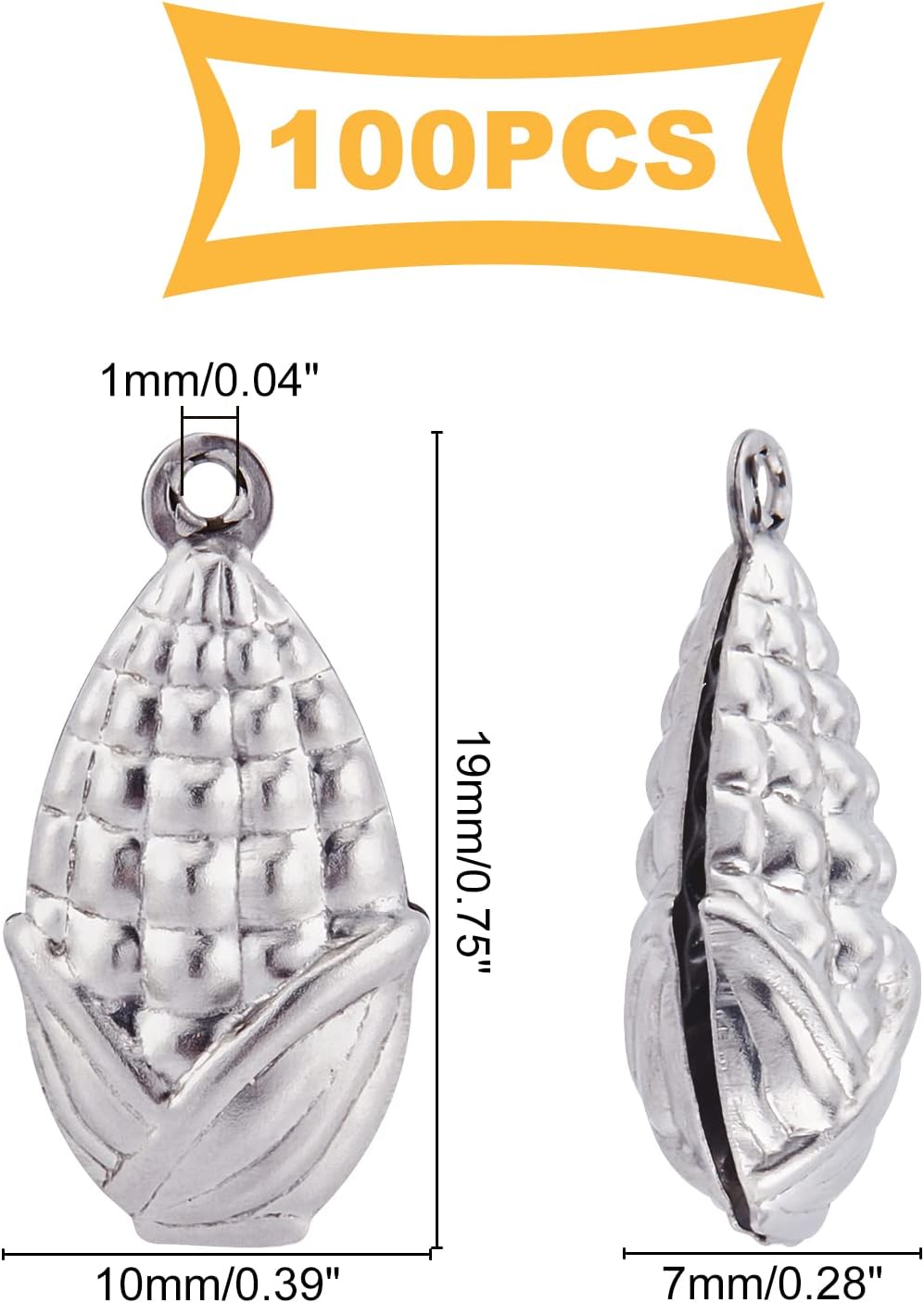 DICOSMETIC 100Pcs Corn Pendant Stainless Steel Small Pendant Cute Mini Food Charms for DIY Jewelry Making Accessory Bracelet Necklace Keychain Crafting Findings, Hole: 1mm - Image 5