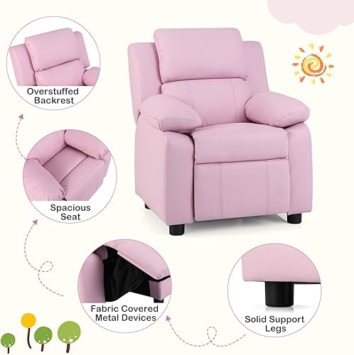 Miniatura 25 de HONEY JOY Silla reclinable para niños, silla de descanso 2 en 1 con almacenamiento para reposabrazos, reposapiés ajustable y reposacabezas, silla