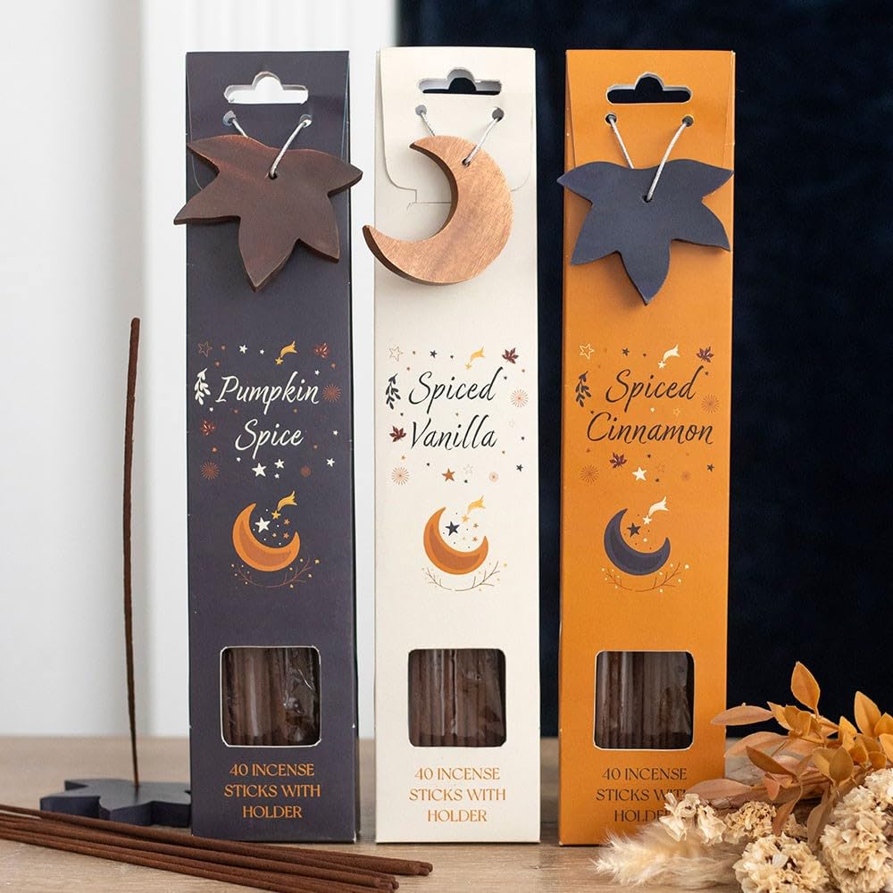 Inevitable Mixed Autumn Magic Incense Gift Set, 40 Sticks With Holder, 3 Fragrances To Choose From - Pumpkin Spice, Spiced Vanilla, Spiced Cinnamon (Spiced Vanilla)