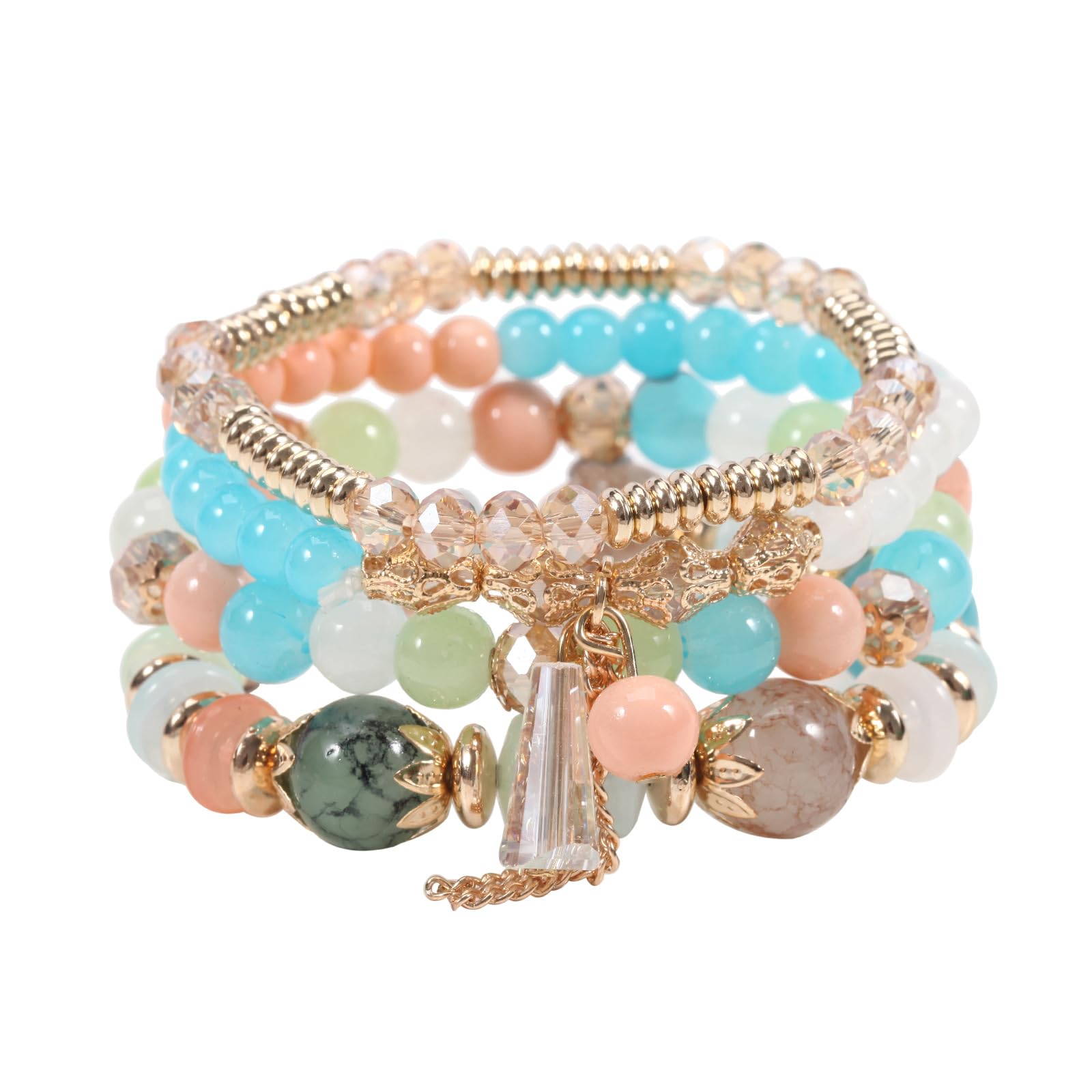 Photo 1 of ***STOCK IMAGE FOR REFERENCE***
Caiyao 4Pcs Bohemia Multilayer Stackable Beaded Bracelets Set Colorful Crystal Stone Gold Beaded Stretch Bracelets Hawaii Charm Bracelet for Women Men Summer Beach Boho Vacation Jewelry Gifts-Mix