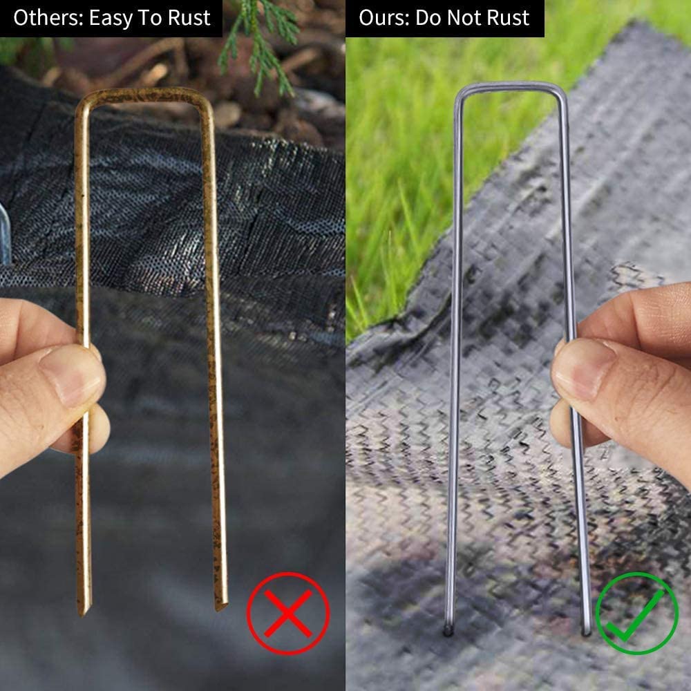 OUNUO 100 Picchetti Giardino Zincato, Picchetti Telo Pacciamatura, Anti Ruggine a Forma di U, Picchetti Rete Giardino per Reti Recinzioni Erba, Reti, Recinzioni, 150mm x 25 mm, Ø 3 mm