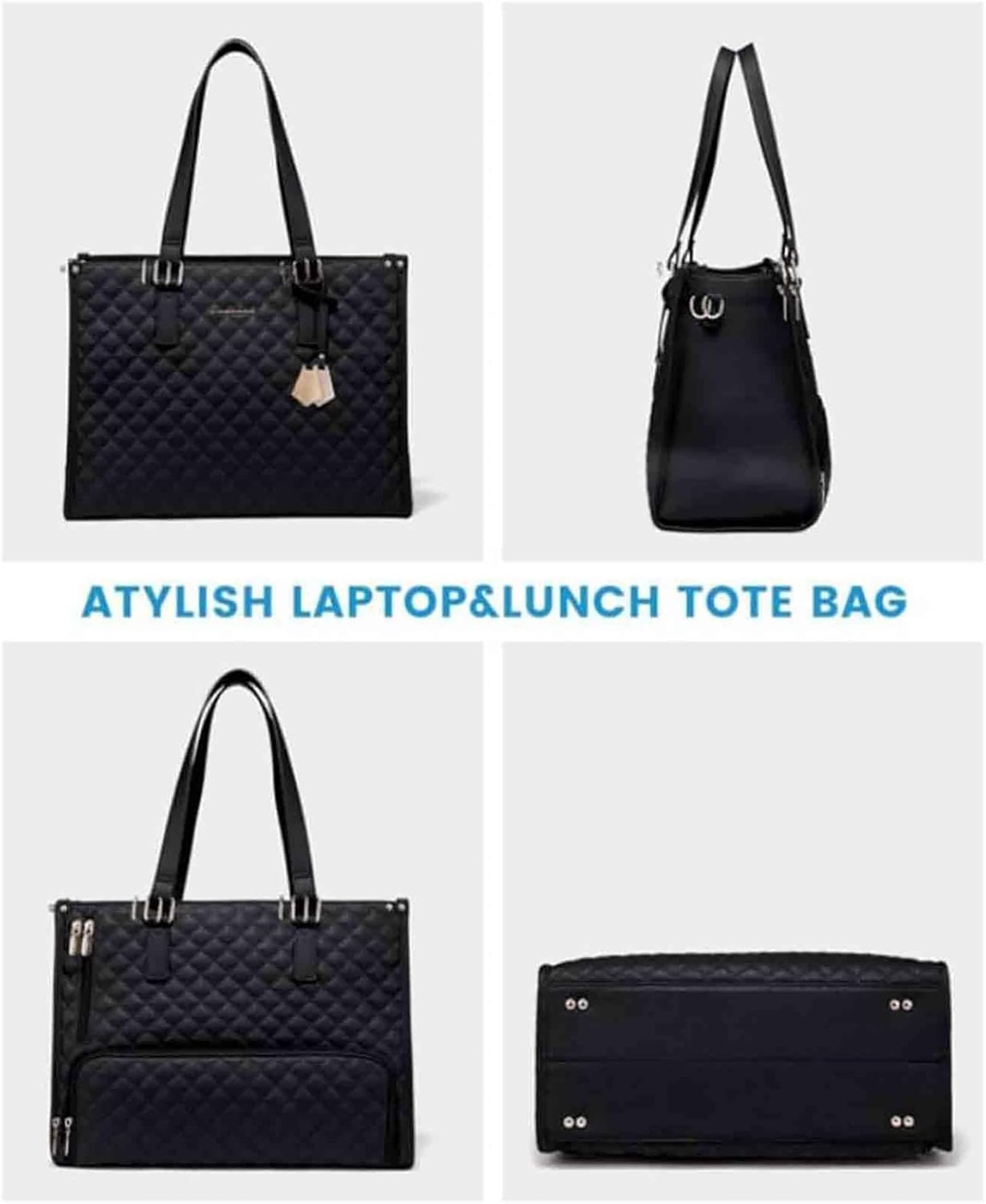 Packuum 3 in 1 Tote Bag, 2025 NEW 2 in 1 Tote Bag Lunch Bag Combo with Insulated Lunch Compartment, 15.6 Inch (Black)