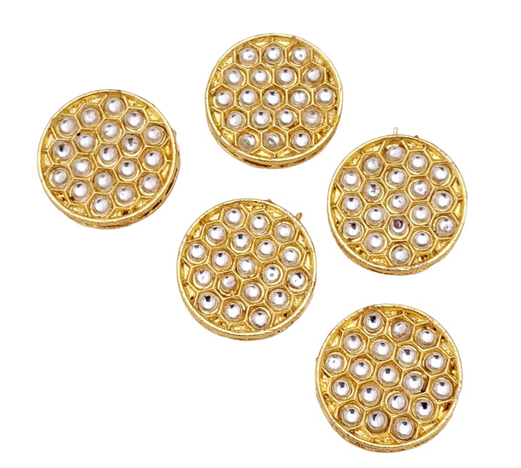 meryCraftKundan Stone Beautiful Charms for Earring Necklaces Bracelet, Jewellery Making DIY Crafts accessories for festivals like Diwali,Navratri(Size : 20MM, Pack of 5 Pieces)