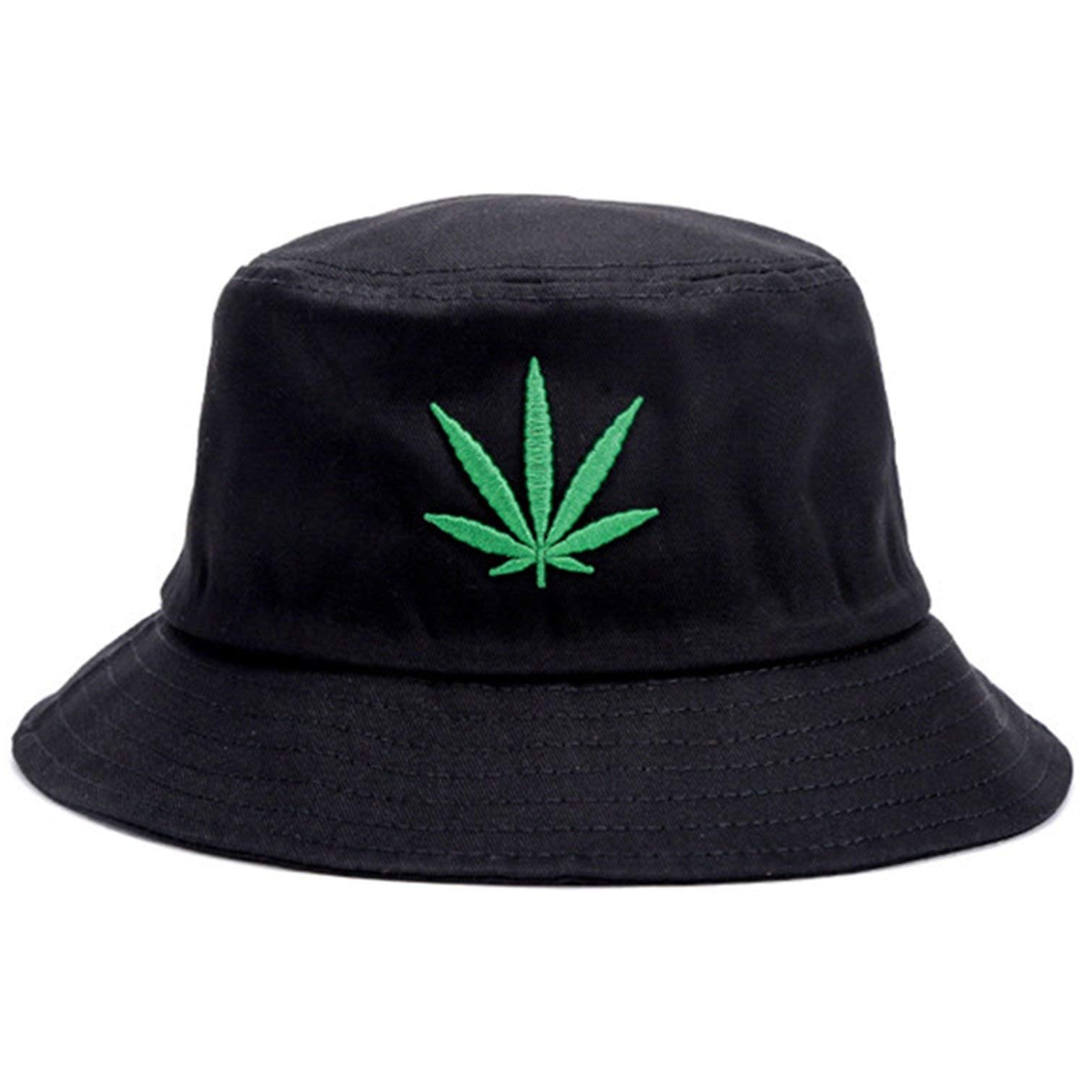Izus Men's Black Bucket Hat Cap Marijuana Weed Leaf Cannabis - Foldable Snapback Wo, One Size