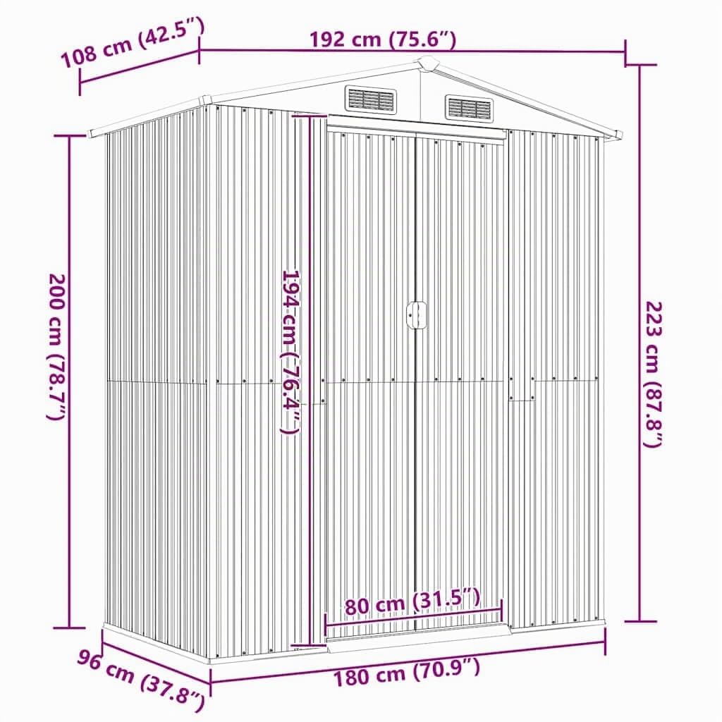 vidaXL Cobertizo de Jardín Exterior Aire Libre Patio Almacenamiento Organizador Casa Puerta Herramienta Caseta Acero Galvanizado Gris Claro