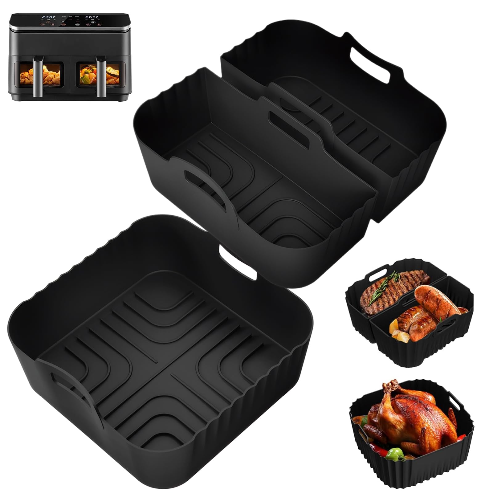 3 Piezas Molde Silicona Freidora de Aire, 23cm Reutilizable Airfryer Accessoire para Cosori 5,5L/6L/6,2L, Philips 2000 6.2L, Na230, Russell Hobbs, para Freidora sin Microondas, Lavavajillas