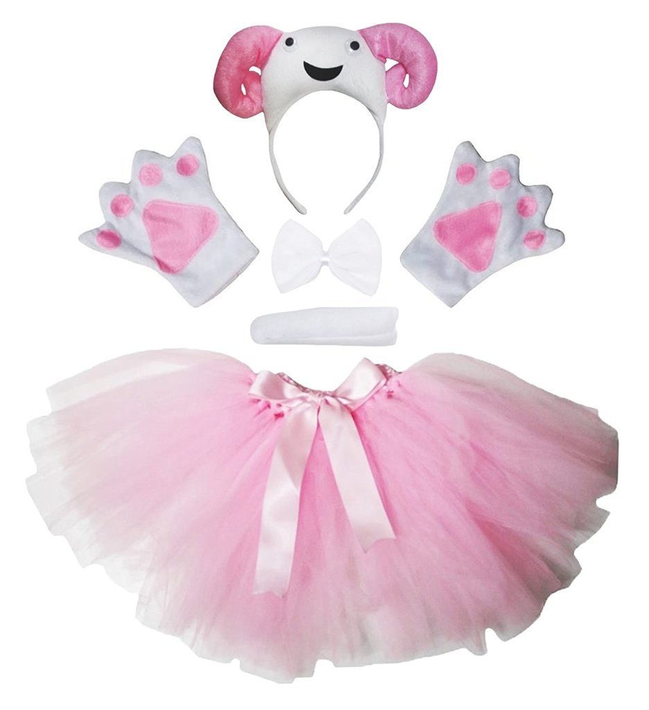 Petitebelle Women's 3D Sheep 3D Headband Bowtie Tail Gloves Tutu 5Pc Lady Costume (3D Sheep)