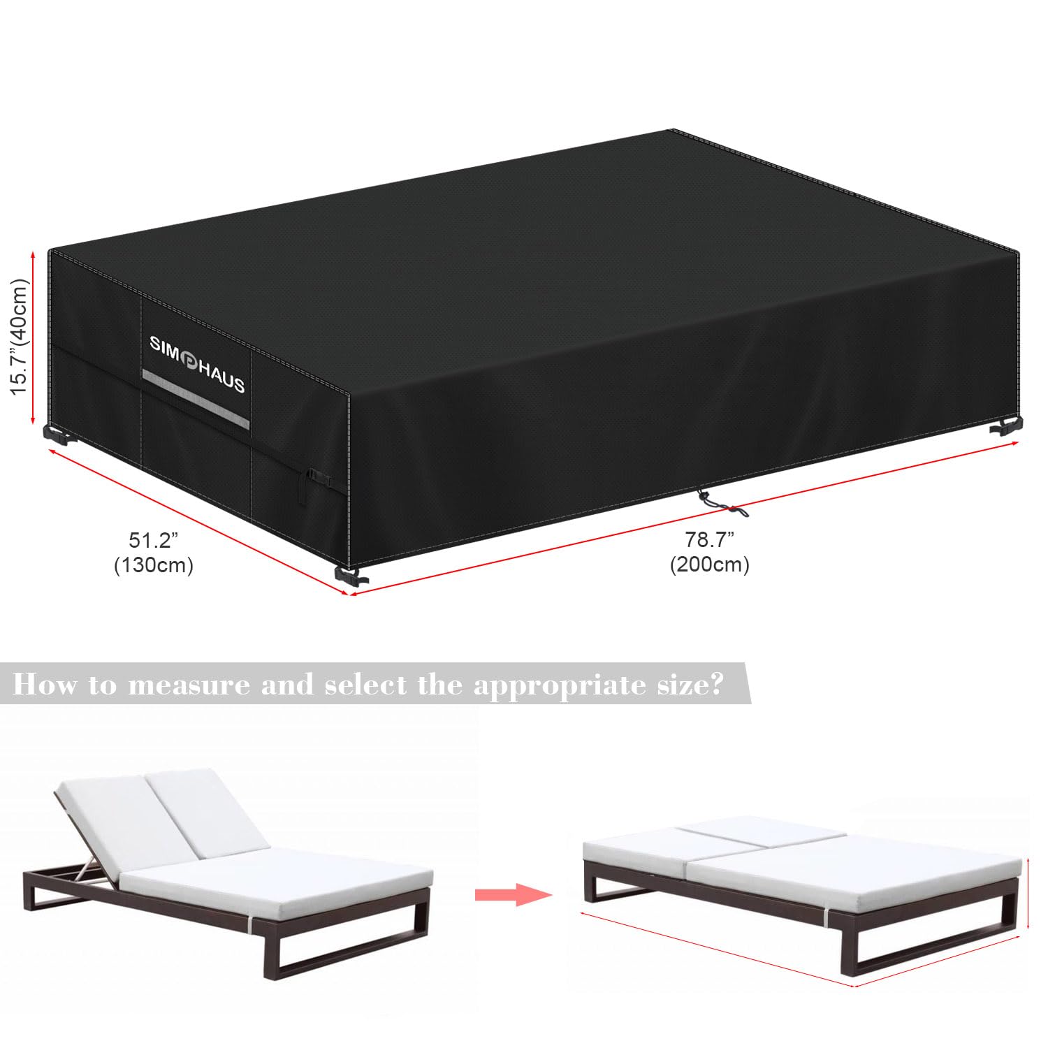 SIMPHAUS Rattan Sun Lounger Cover Waterproof Sun Bed Covers for Outside Sun Lounger Deck Chair Cover Garden Furniture Covers Waterproof Sun Lounger Covers Windproof Anti UV Oxford Fabric 200x130x40cm - Image 2