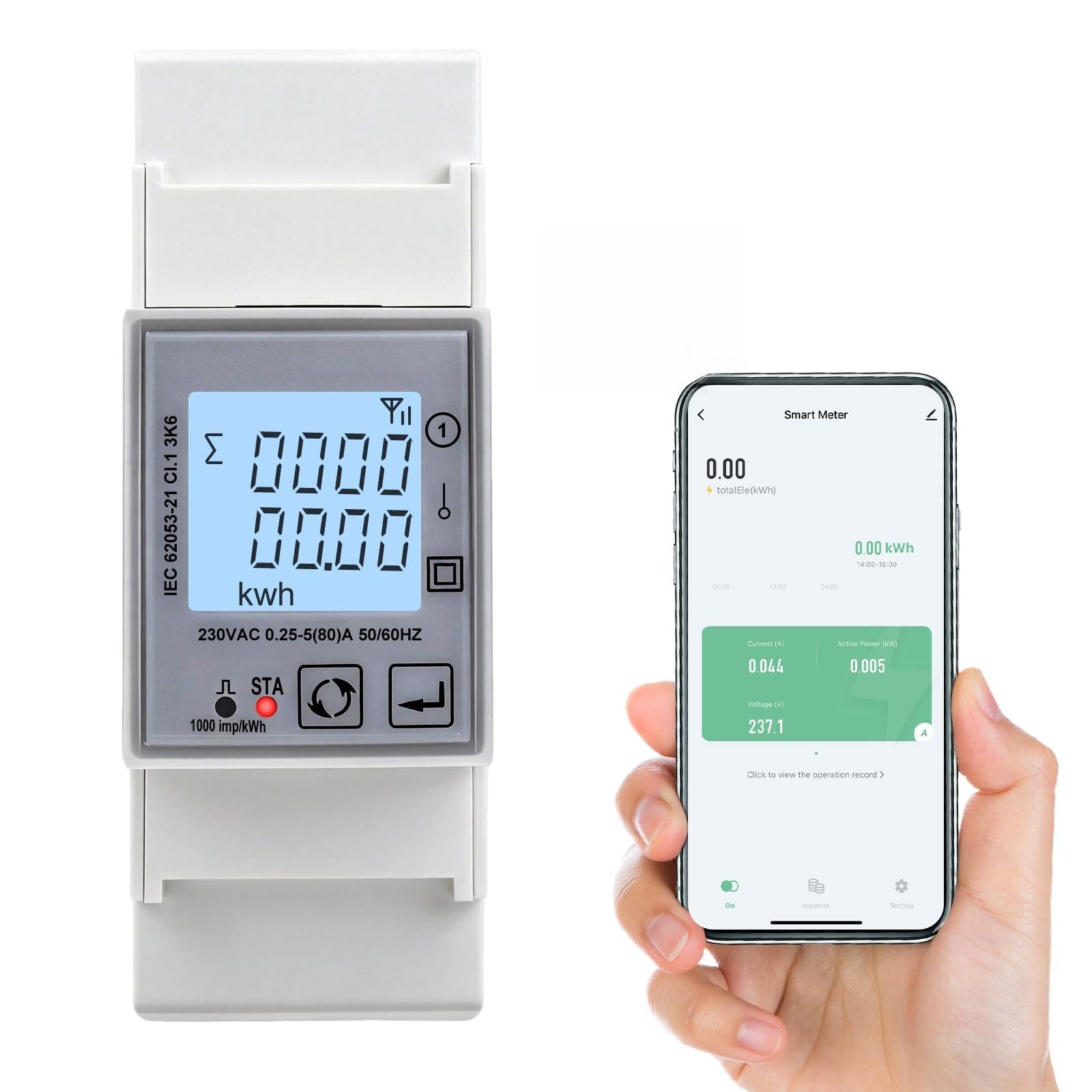 Contatore energia elettrica wifi 80A Tuya misuratore di consumo elettrico AC230V misuratore consumo elettrico monofase digitale LCD 1000 imp/kWh Protezione da sovratensione e sovracorrente DAC2120C