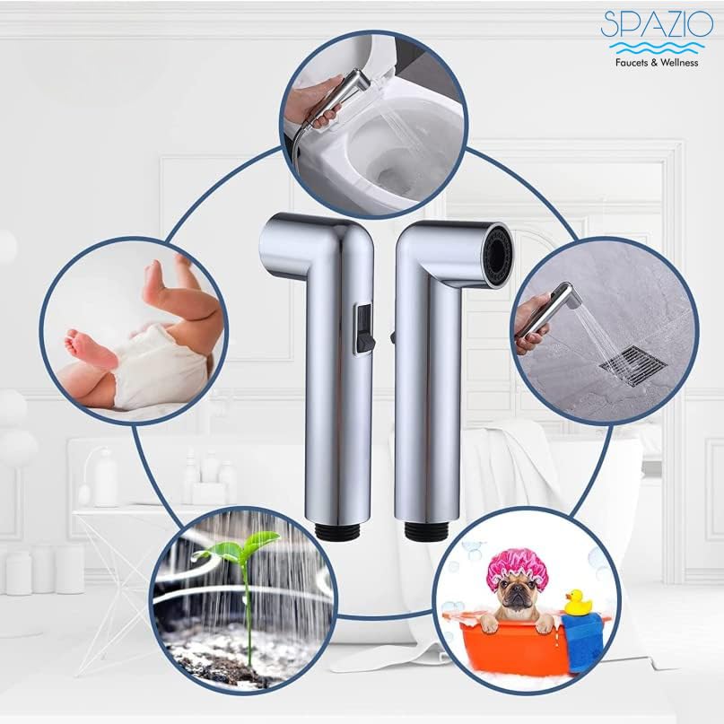 Image of SPAZIO Chrome Magnetic Health Faucet /Bidet Sprayer /Jet Spray for Toilet & Bathroom with 1 Meter Shower Tube & Magnet Holder - Pack of 1