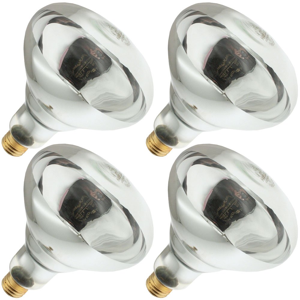 Industrial Performance 250R40/1, 250 Watt, 120 Volt, R40 Glass Size, 5000 Hour Life, Medium Screw (E26) Base,Infrared Reflector Heat Lamp Light Bulb (4 Bulbs)