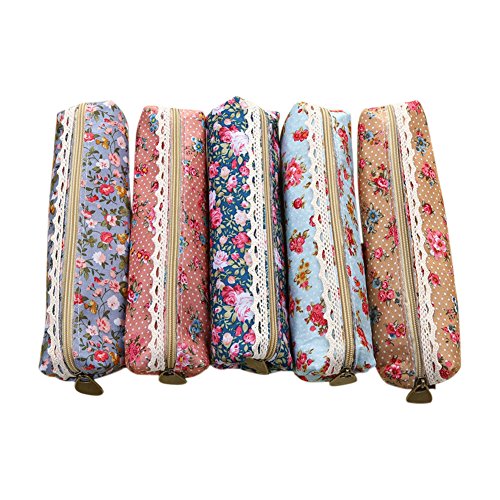5X Toruiwa Mäppchen Leinwand Federmäppchen mini Blumen mit Reißverschluss Kosmetik Aufbewahrungstasche Zufällige Farbe Cover