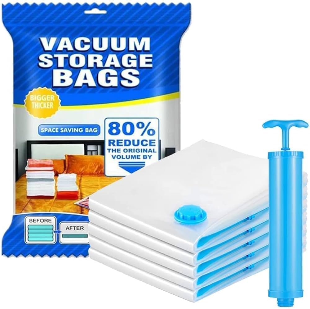 Gadget Deals 5-Vacuum Storage Bags-(2bags50*70cm,2bags60*80cm,1bag80*100cm)-vacuum bags for storage|vacuum bags for clothes with pump|cloth vacuum bag|vacuum storage bags with pump|Clothes Storage Bag