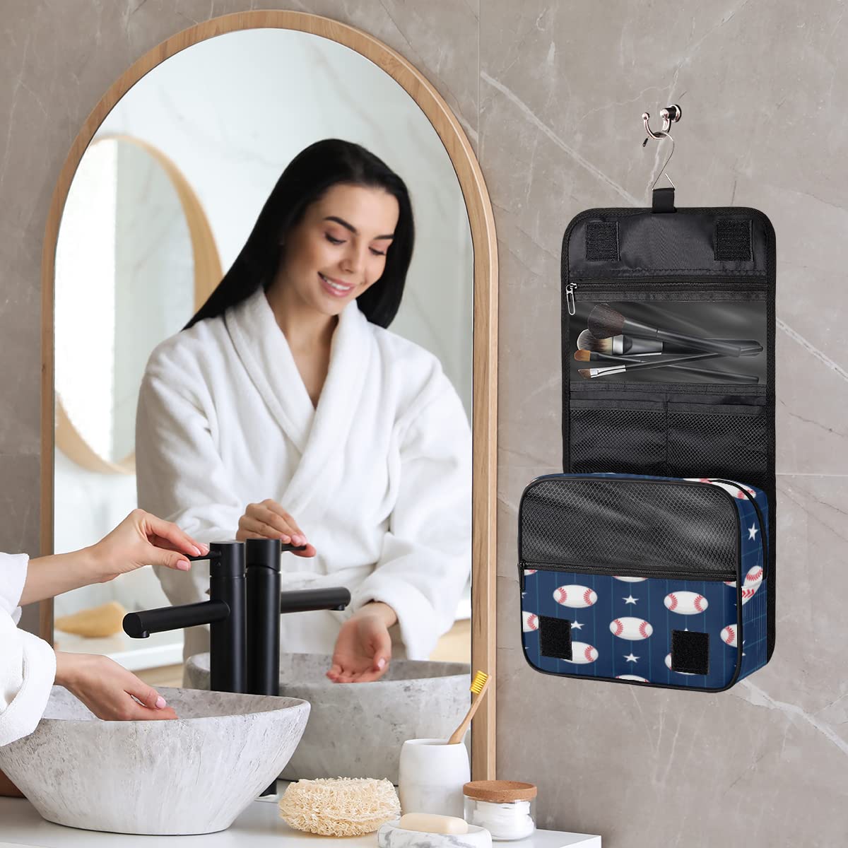 Baseball Design Podróżna kosmetyczka Baseball Wash Bag Unisex Wiszące przybory toaletowe Kosmetyczka Organizer do makijażu, wielobarwny, Jeden rozmiar