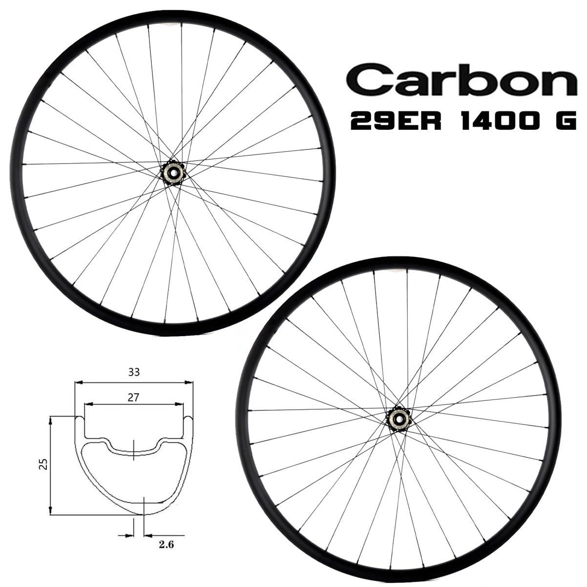 Ruote per Mountain Bike da 29" con Cerchio in Fibra di Carbonio, Freno a Disco, mozzo Passante, Ruote Anteriori e Posteriori MTB da 28 Fori per HG 8-12 XD/MS, Ruota Libera a 12 velocità