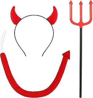 Halloween Devil Costume Set Devil Horn Headband Devil Tail Devil Red Pitchfork