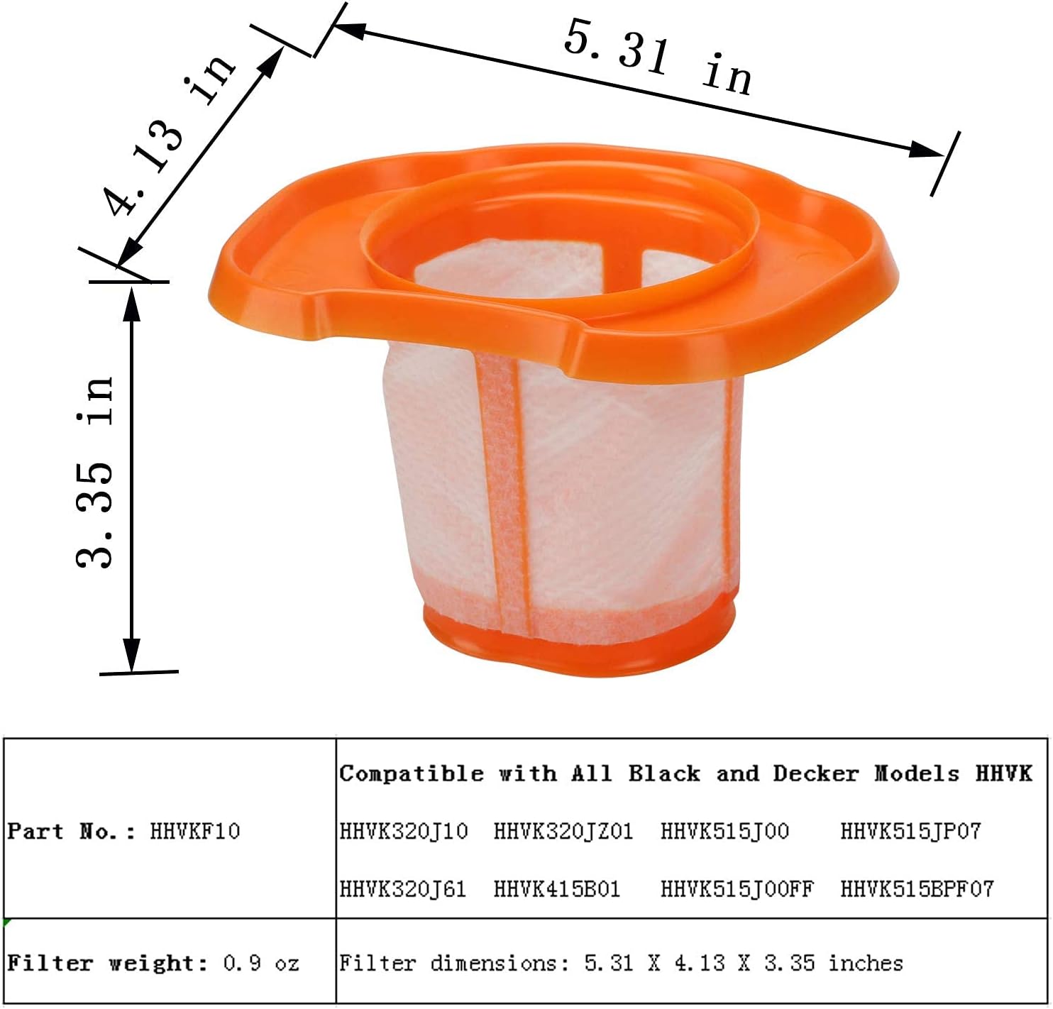 HHVKF10 Filter Compatible with Black and Decker Models HHVK320J10 HHVK320J61 HHVK320JZ01 HHVK415B01 HHVK515J00 HHVK515J00FF HHVK515JP07 HHVK515BPF07 -