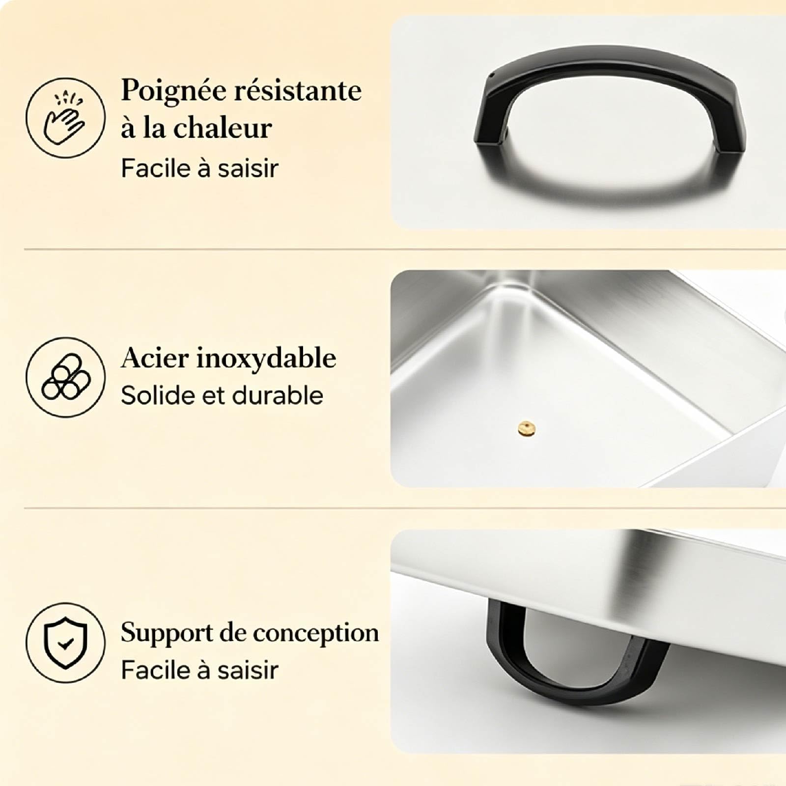Cloche Plancha Rectangulaire avec Poignée Anti-Chaleur Cloche de Cuisson，43.5 * 28.2 * 6.6CM