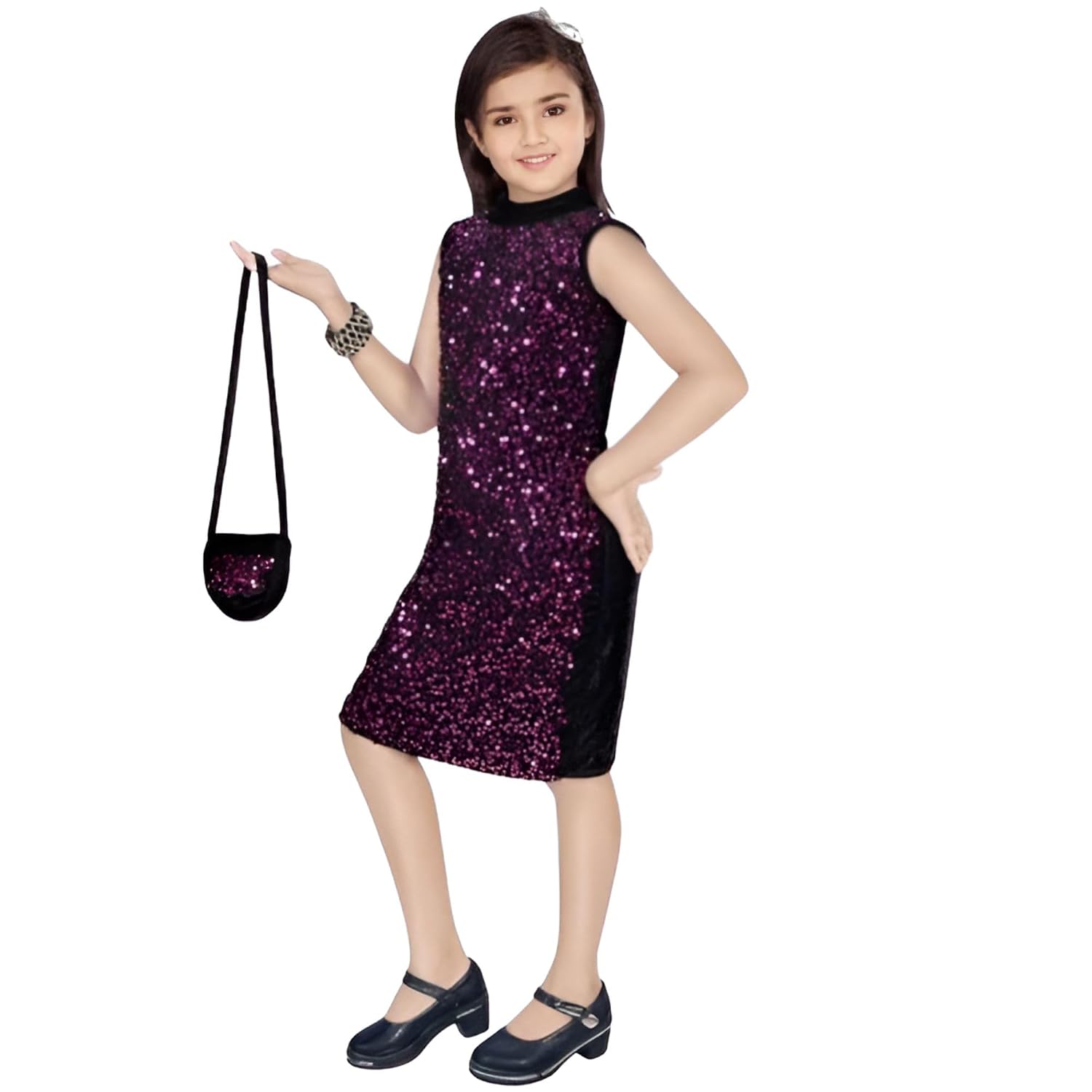 4YOU DRESSES Beautiful Velvet Fabric Color Pink Spakle Sequence Dress with Bag for Girls - Review, Price and Buying Guide