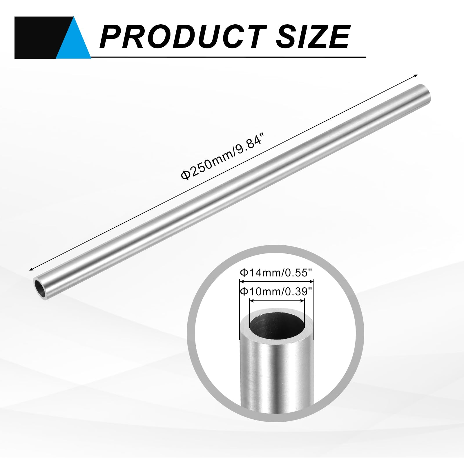 sourcing map Tube capillaire en acier inoxydable 304 - Diamètre intérieur : 10 mm - Diamètre extérieur : 14 mm - Longueur : 250 mm - Rond - Sans couture - Tube capillaire en métal pour projets de