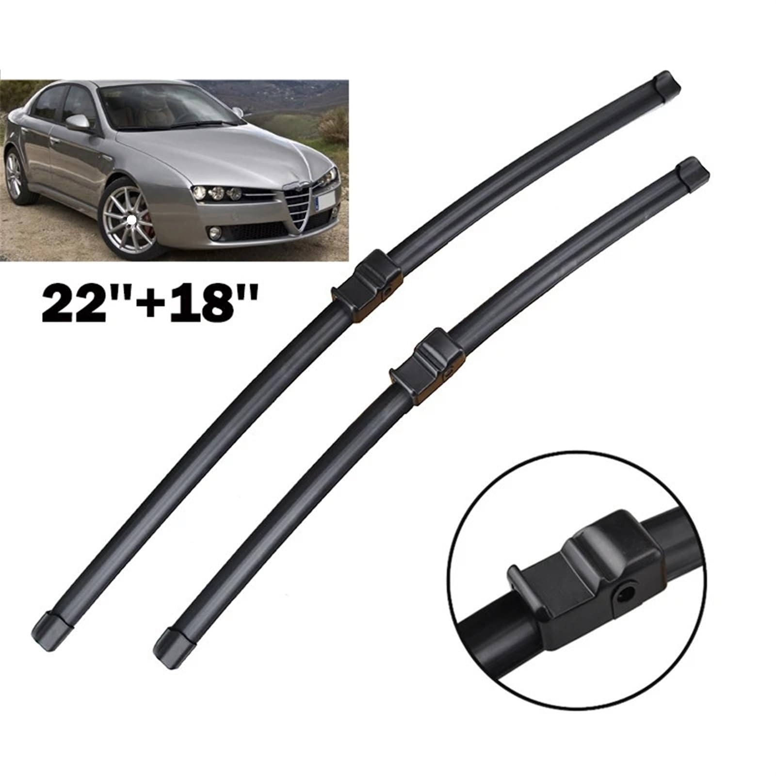 Limpiaparabrisas De Coche Compatible con Alfa para Romeo 159 2005 2006 2007 2008-2011 Limpiaparabrisas LHD Escobillas Delanteras Parabrisas Ventana 22"+18" Cepillo para Volante A La Izquierda
