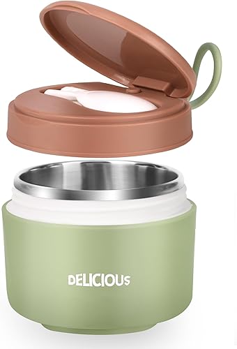 Spoilu Recipiente de comida aislado para niños y adultos, 12.3 onzas, tarro de comida para niños aislado al vacío de acero inoxidable con cuchara